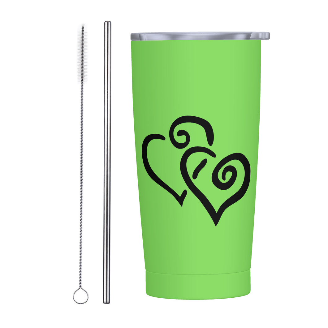 Ti Amo I love you - Exclusive Brand - Pastel Green - Double Black Heart - 20oz Stainless Steel Straw Lid Cup