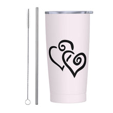 Load image into Gallery viewer, Ti Amo I love you - Exclusive Brand - Prim - Double Black Heart - 20oz Stainless Steel Straw Lid Cup
