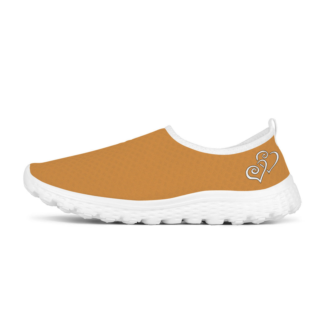 Ti Amo I love you - Exclusive Brand -  Tiger Eye - Double White Heart - Women's Mesh Running Shoes - White Soles