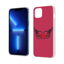 Load image into Gallery viewer, Ti Amo I love you - Exclusive Brand - Viva Magenta - Skeleton Hands with Heart  - iPhone 13 Transparent Case (2 cameras)
