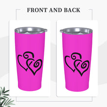 Load image into Gallery viewer, Ti Amo I love you - Exclusive Brand - Shocking Pink - Double Black Heart - 20oz Stainless Steel Straw Lid Cup
