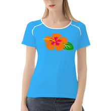 Load image into Gallery viewer, Ti Amo I love you - Exclusive Brand - Medium Cyan Blue - Hawaiian Flower - Women&#39;s T shirt - Sizes XS-2XL
