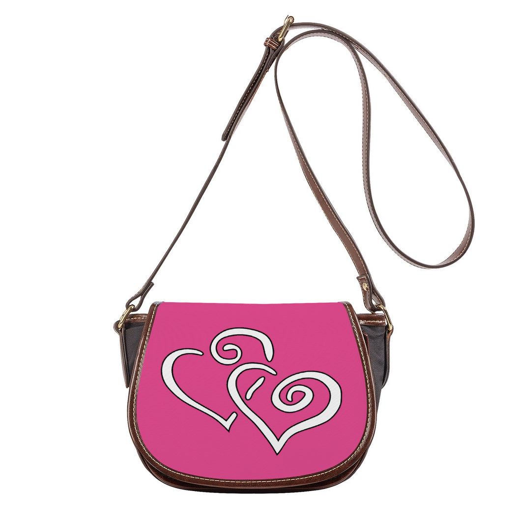 Ti Amo I love you - Exclusive Brand - Raspberry Rose - Double White Heart - Saddle Bag