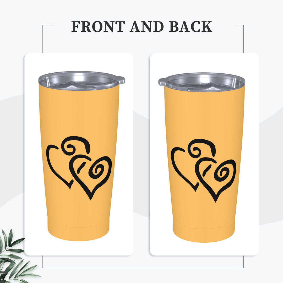 Ti Amo I love you - Exclusive Brand - Light Orange - Double Black Heart - 20oz Stainless Steel Straw Lid Cup