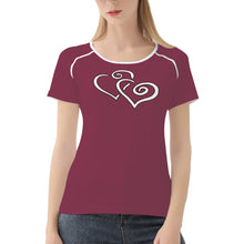 Load image into Gallery viewer, TI Amo I love you - Exclusive Brand - Velvet Maroon  - Double White Heart - Women&#39;s T shirt
