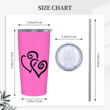 Load image into Gallery viewer, Ti Amo I love you - Exclusive Brand - Hot Pink - Double Black Heart - 20oz Stainless Steel Straw Lid Cup
