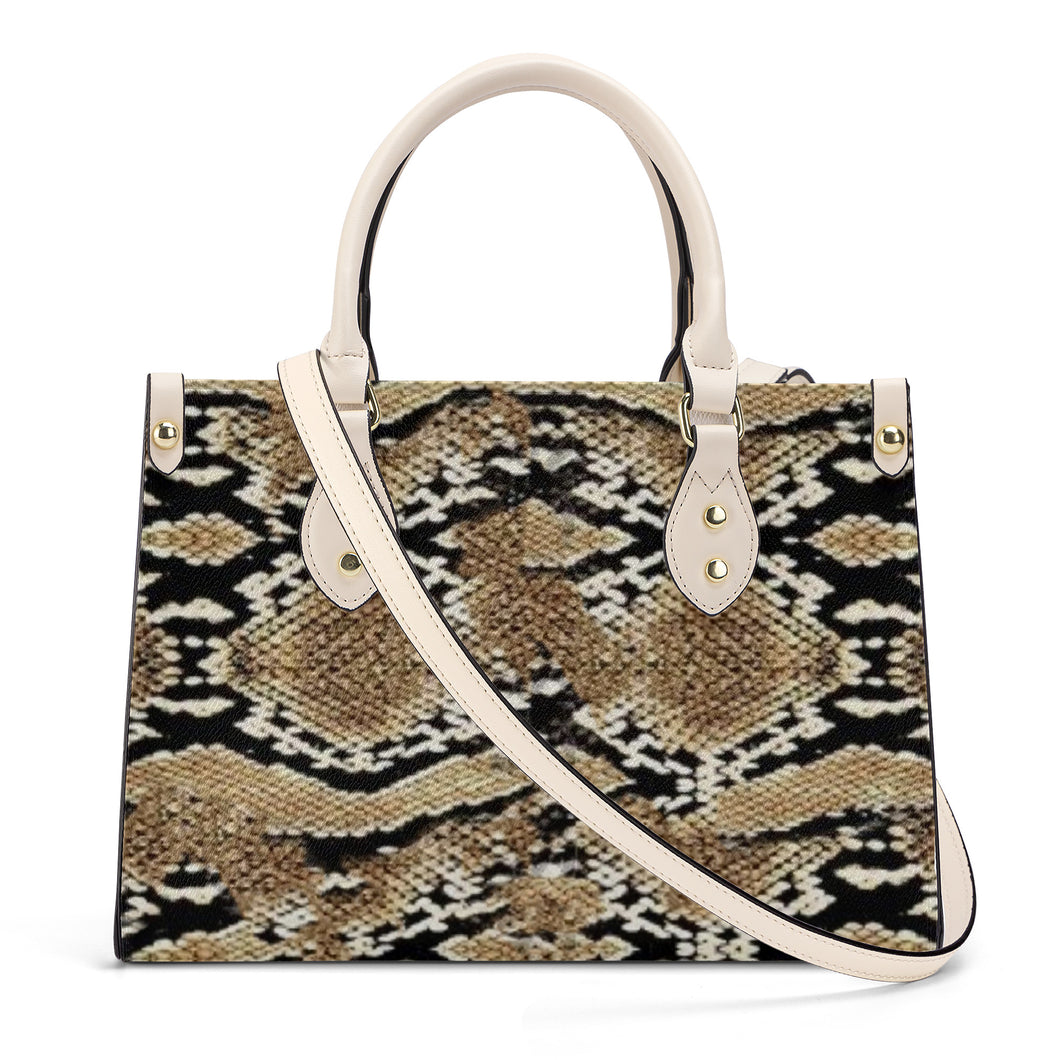 Ti Amo I love you - Exclusive Brand - Snake Skin Pattern - Luxury Womens PU Tote Bag - Cream Straps