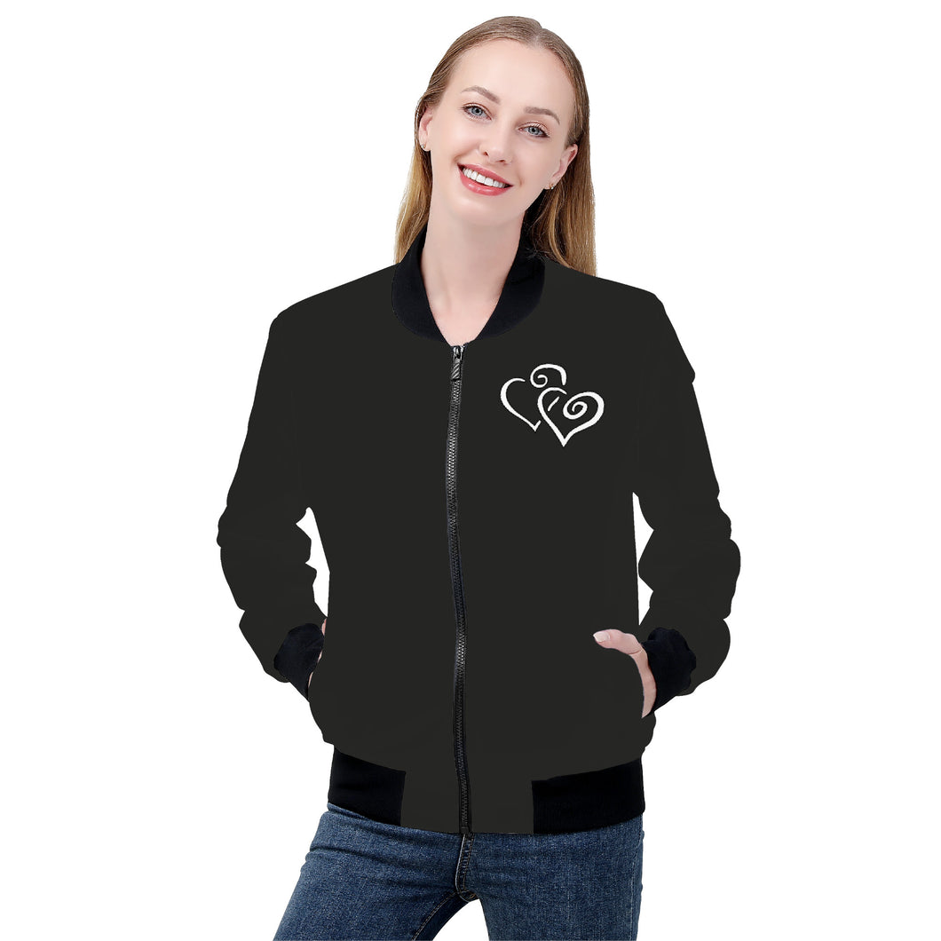 Ti Amo I love you - Exclusive Brand - Tuatara -  Double White Heart - Women's Bomber Jacket