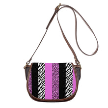 Load image into Gallery viewer, Ti Amo I love you - Exclusive Brand -Deep Lavender Magenta &amp; Zebra Stripes - Saddle Bag
