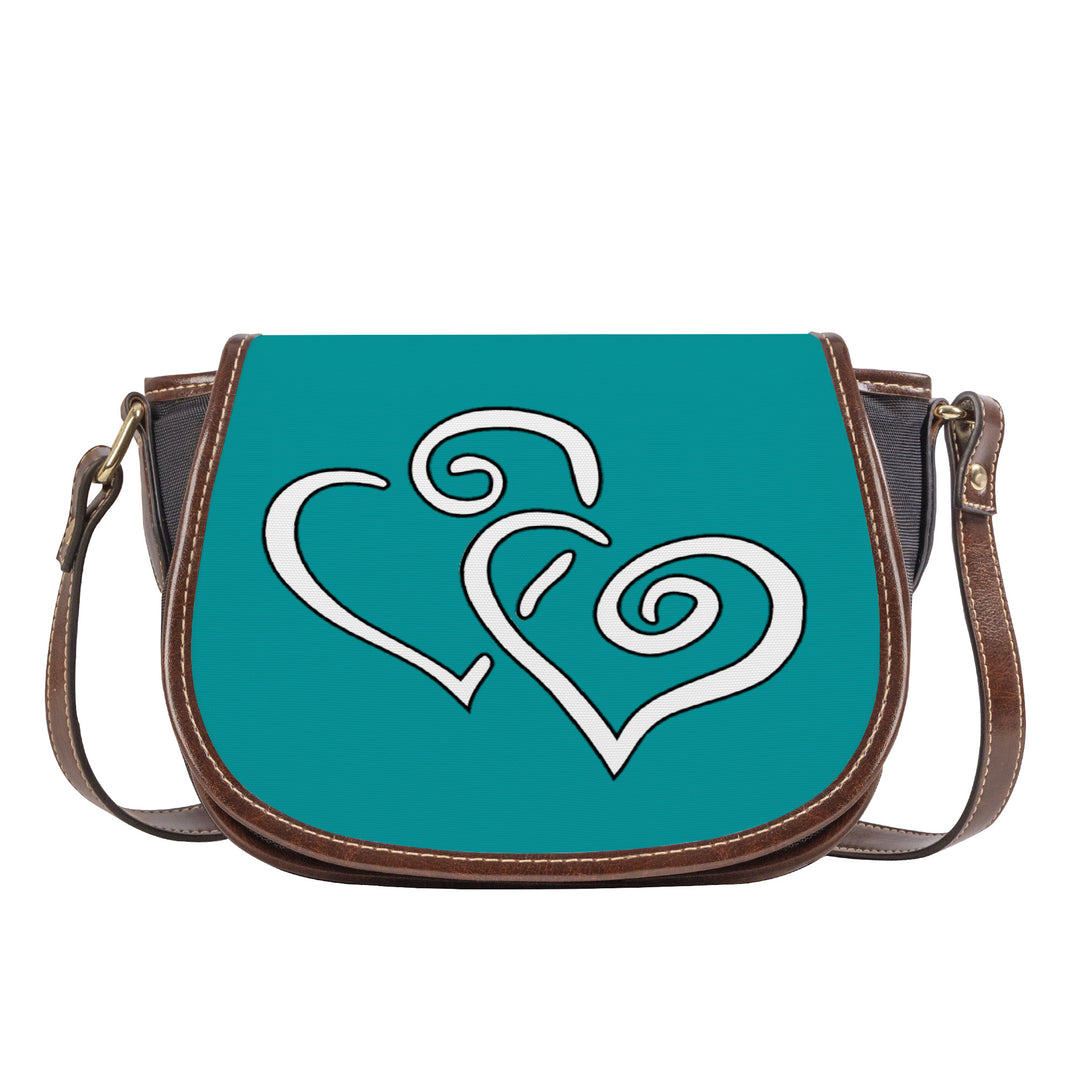 Ti Amo I love you - Exclusive Brand - Persian Green - Double White Heart - Saddle Bag