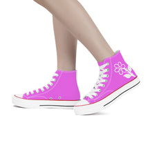 Load image into Gallery viewer, Ti Amo I love you - Exclusive Brand - Deep Lavender Magenta - White Daisy - High Top Canvas Shoes - White  Soles
