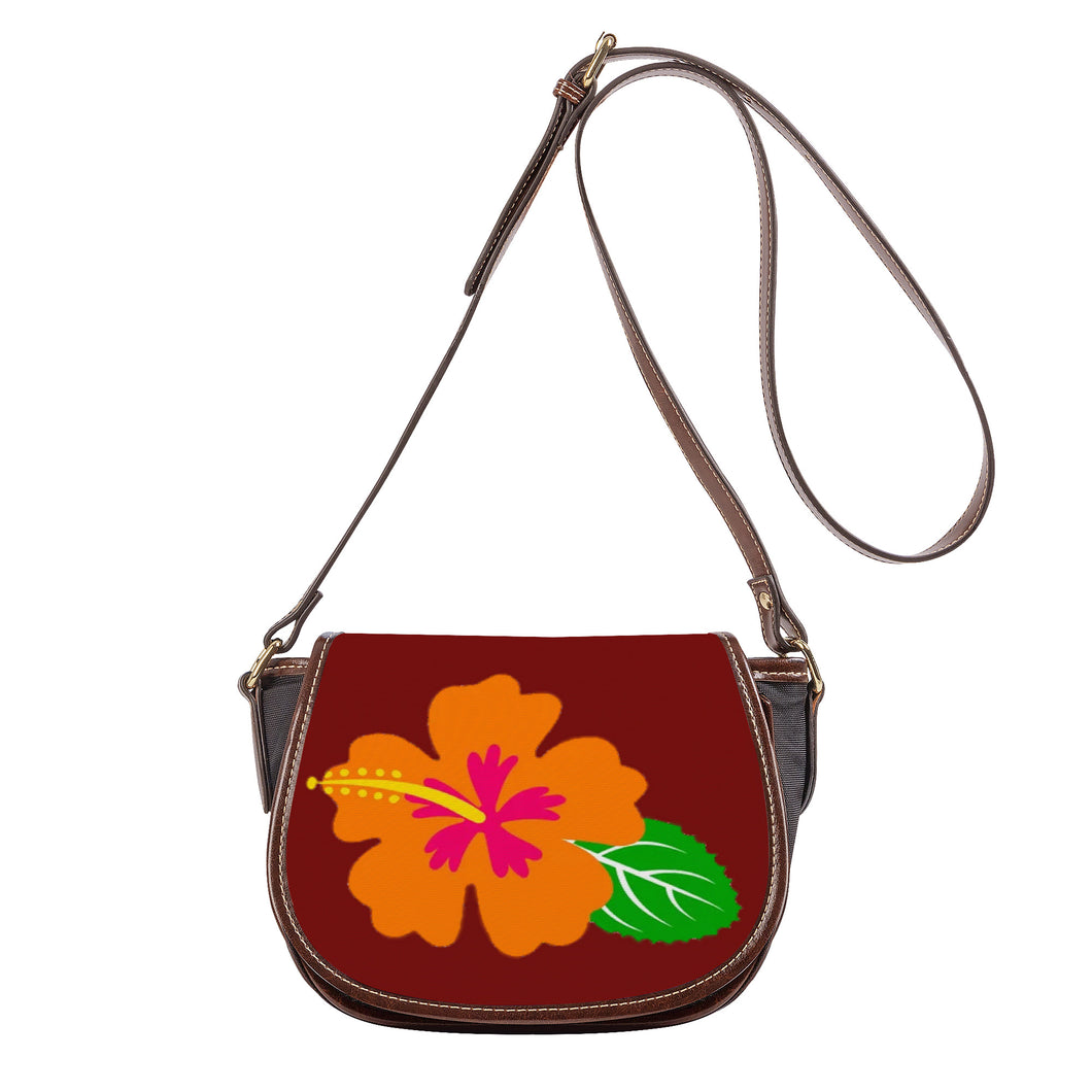 Ti Amo I love you - Exclusive Brand - Dark Burgundy - Hawaiian Flower -  Saddle Bag