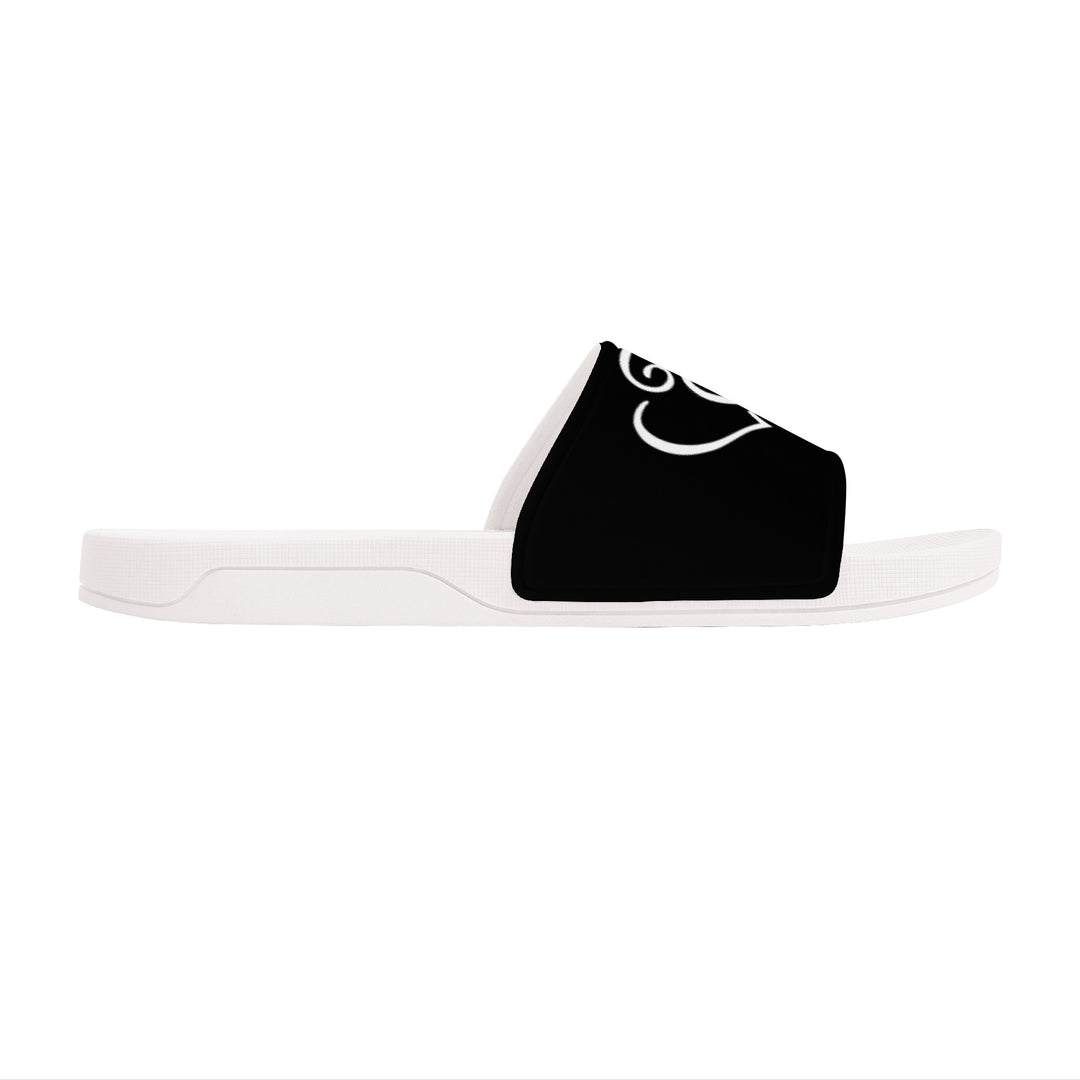 Ti Amo I love you - Exclusive Brand - Black - Double White Heart - Womens - Slide Sandals - White Soles