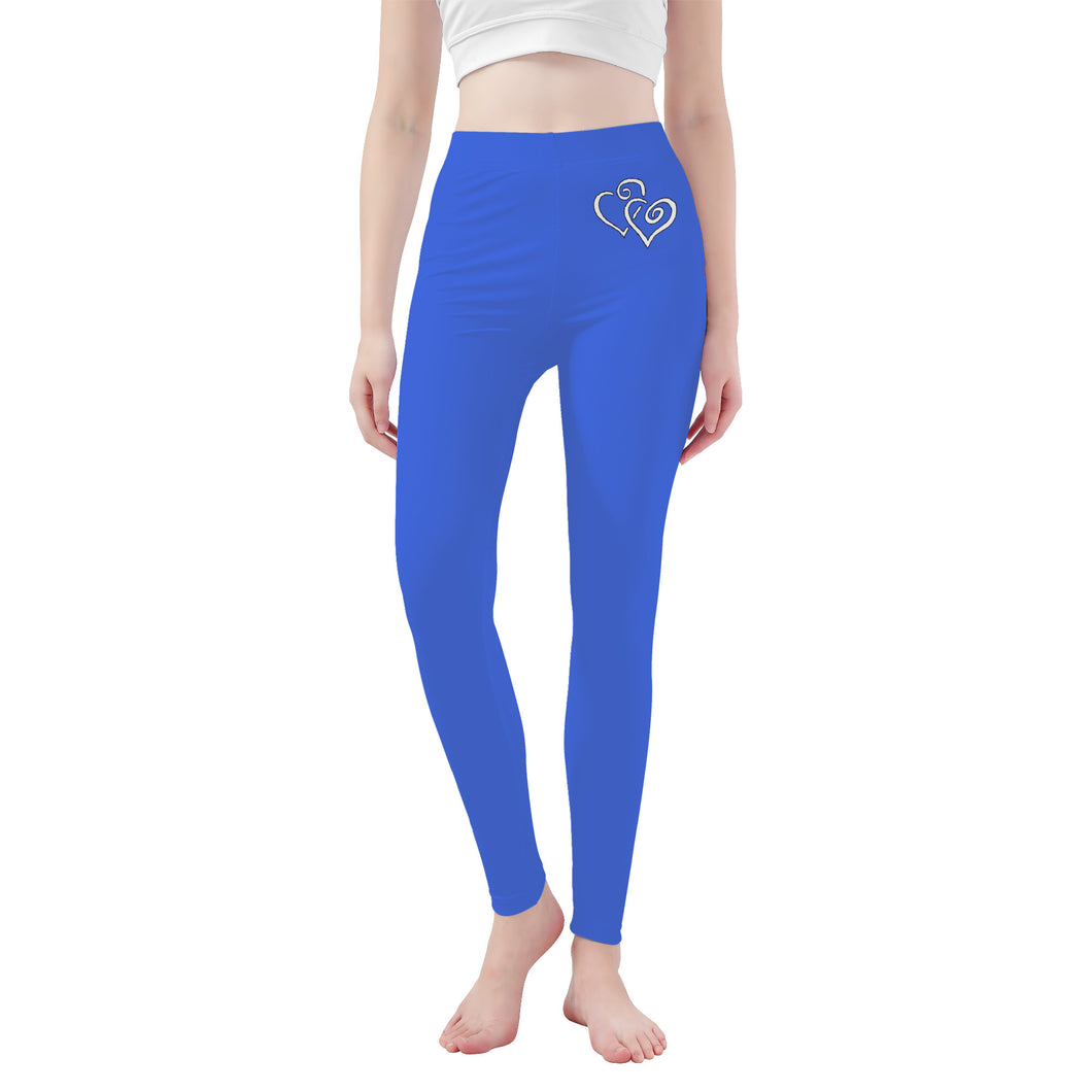 Ti Amo I love you - Exclusive Brand - Obscure Royal Blue - Double White Heart - Womens / Teen Girls  / Womens Plus Size  - Yoga Leggings - Sizes XS-3XL