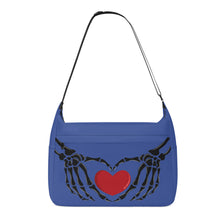 Load image into Gallery viewer, Ti Amo I love you - Exclusive Brand - Chambray Blue - Skeleton Heart Hands  -  Journey Computer Shoulder Bag
