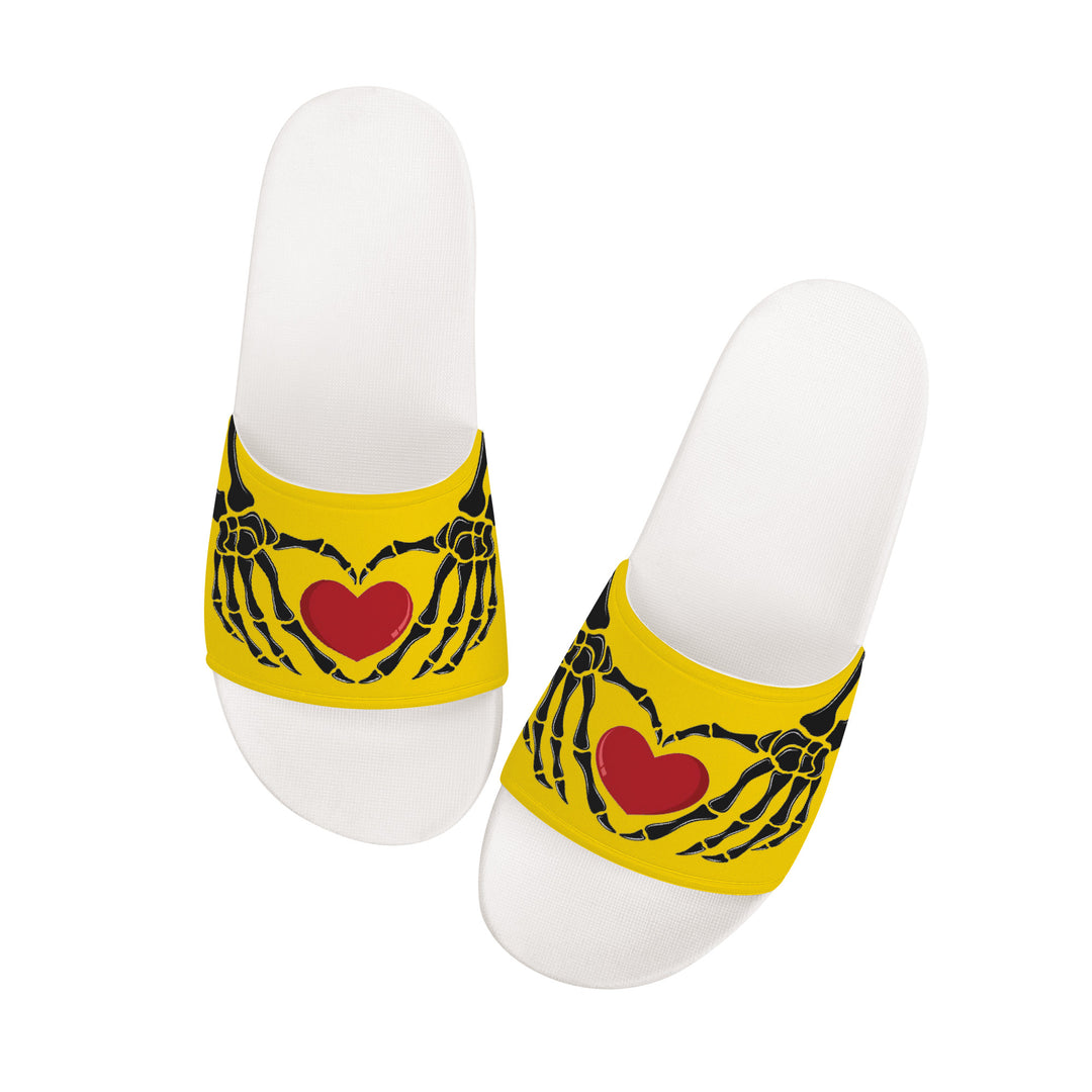 Ti Amo I love you - Exclusive Brand - Gold - Skeleton Hands with Heart -  Slide Sandals - White Soles