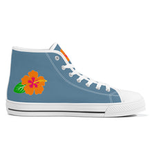 Load image into Gallery viewer, Ti Amo I love you - Exclusive Brand  - Grayish Blue - Hawaiian Flower  - High-Top Canvas Shoes - White Soles
