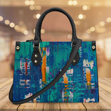 Load image into Gallery viewer, Ti Amo I love you - Exclusive Brand - Chathams Blue &amp; Elf Green Abstract - Luxury Womens PU Tote Bag - Black Straps
