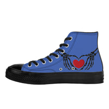 Load image into Gallery viewer, Ti Amo I love you - Exclusive Brand - San Marino Blue - Skeleton Hands with Heart - High Top Canvas Shoes - Black Soles
