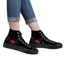 Load image into Gallery viewer, Ti Amo I love you - Exclusive Brand - Black - Skeleton Hands with Heart - High Top Canvas Shoes - Black  Soles
