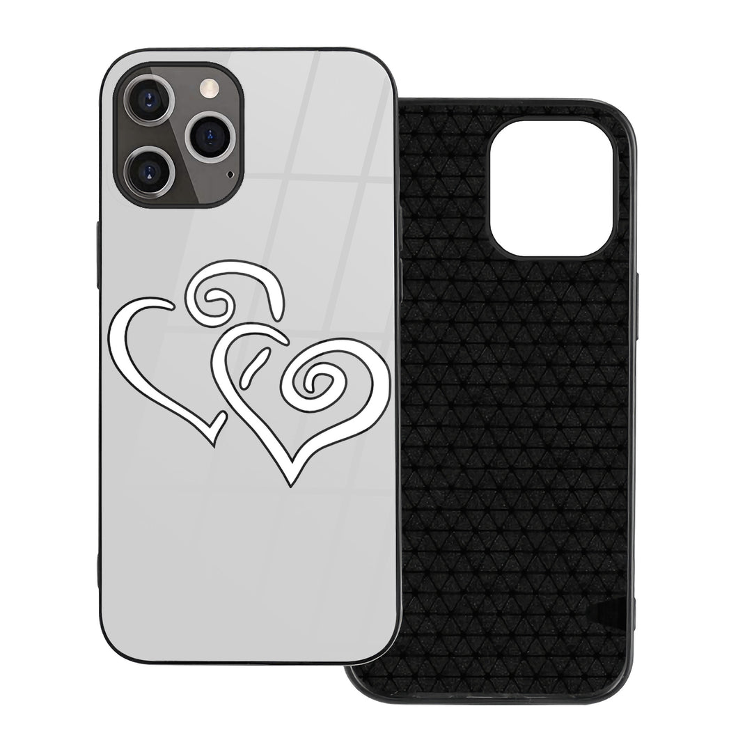 Ti Amo I love you - Exclusive Brand - Silver - Double White Heart -  iPhone 12 ProMax Glass Case (2 cameras)