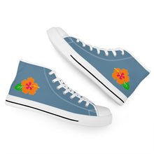 Load image into Gallery viewer, Ti Amo I love you - Exclusive Brand  - Grayish Blue - Hawaiian Flower  - High-Top Canvas Shoes - White Soles
