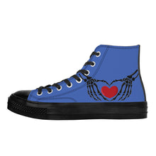 Load image into Gallery viewer, Ti Amo I love you - Exclusive Brand - San Marino Blue - Skeleton Hands with Heart - High Top Canvas Shoes - Black Soles
