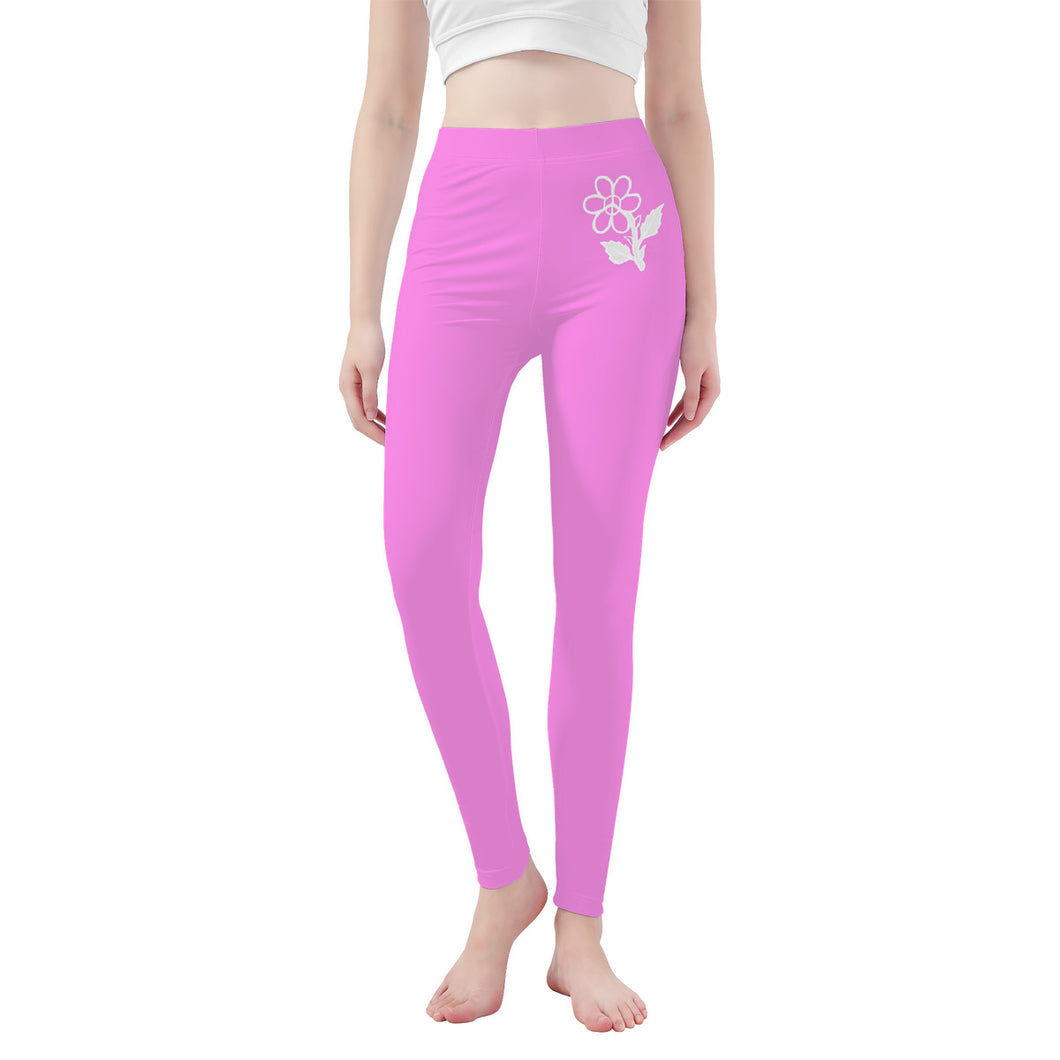 Ti Amo I love you - Exclusive Brand  - Light Fushia Pink - White Daisy -  Yoga Leggings