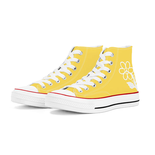 Ti Amo I love you - Exclusive Brand - Mustard Yellow - White Daisy - High Top Canvas Shoes - White  Soles