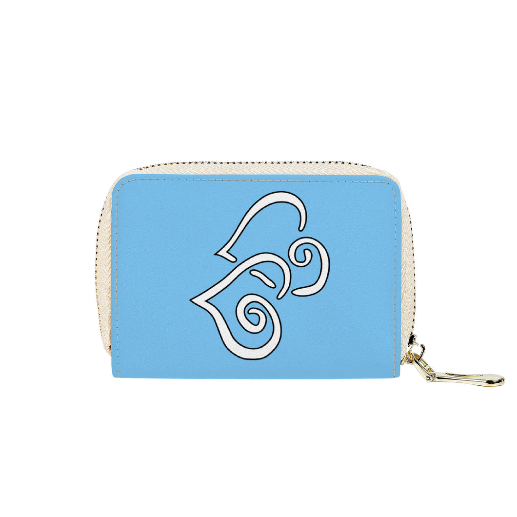 Ti Amo I love you - Exclusive Brand - Malibu Blue - Double White Heart - PU Leather  Zipper Card Holder