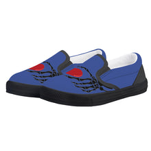 Load image into Gallery viewer, Ti Amo I love you - Exclusive Brand - Chambray Blue - Skeleton Hands with Heart - Kids Slip-on shoes - Black Soles
