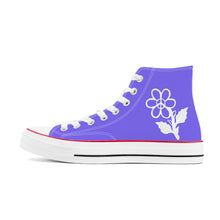 Load image into Gallery viewer, Ti Amo I love you - Exclusive Brand - Medium Slate Blue - White Daisy - High Top Canvas Shoes - White  Soles
