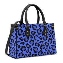 Load image into Gallery viewer, Ti Amo I love you - Exclusive Brand - Blueberry 2 with Obscure Royal Blue Leopard Spots - Luxury Womens PU Tote Bag - Black Straps
