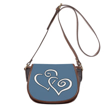 Load image into Gallery viewer, Ti Amo I love you - Exclusive Brand - Slate Blue - Double White Heart - Saddle Bag
