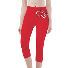 Load image into Gallery viewer, Ti Amo I love you -Exclusive Brand - Alazarin Red - Double White Heart - Womens / Teen Girls / Womens Plus Size - Capri Yoga Leggings - Sizes XS-3XL
