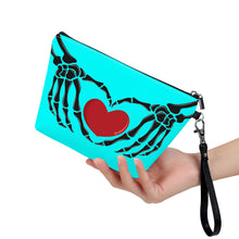 Load image into Gallery viewer, Ti Amo I love you - Exclusive Brand -  Aqua / Cyan - Skeleton Hands with Heart - Sling Cosmetic Bag
