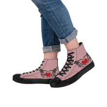 Load image into Gallery viewer, Ti Amo I love you - Exclusive Brand - Oriental Pink - Skeleton Hands with Heart - High Top Canvas Shoes - Black Soles
