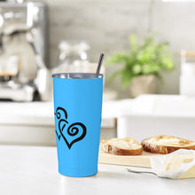 Load image into Gallery viewer, Ti Amo I love you - Exclusive Brand - Medium Cyan Blue - Double Black Heart - 20oz Stainless Steel Straw Lid Cup
