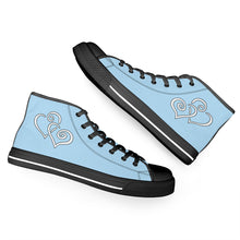 Load image into Gallery viewer, Ti Amo I love you - Exclusive Brand - Regent St Blue - Double White Heart High-Top Canvas Shoes - Black Soles
