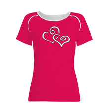 Load image into Gallery viewer, TI Amo I love you - Exclusive Brand - Bright Hot Pink - Double White Heart - Women&#39;s T Shirt - Sizes XS-2XL
