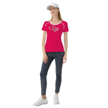 Load image into Gallery viewer, TI Amo I love you - Exclusive Brand - Bright Hot Pink - Double White Heart - Women&#39;s T Shirt - Sizes XS-2XL
