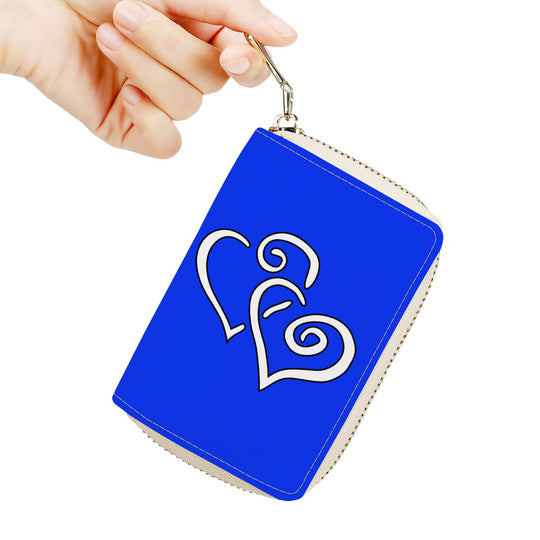 Ti Amo I love you - Exclusive Brand - Blue Blue Eyes - Double White Heart - PU Leather -  PU Leather - Zipper Card Holder