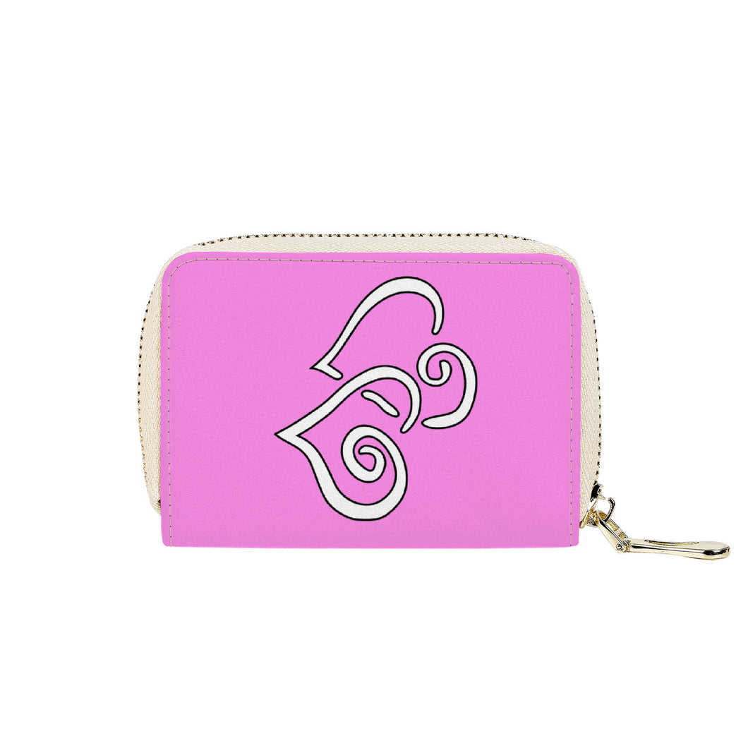 Ti Amo I love you - Exclusive Brand - Light Fushia Pink - Double White Heart - PU Leather - Zipper Card Holder