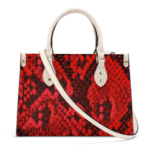 Load image into Gallery viewer, Ti Amo I love you - Exclusive Brand - Red Snake Skin - Luxury Womens PU Tote Bag - Cream Straps
