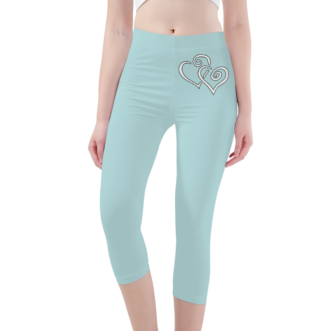 Ti Amo I love you - Exclusive Brand - Medium Ziggurat - Double White Heart - Womens / Teen Girls / Womens Plus Size - Capri Yoga Leggings - Sizes XS-3XL