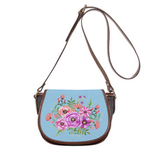 Load image into Gallery viewer, Ti Amo I love you - Exclusive Brand - Jeans Blue - Pink Floral Pattern -  Saddle Bag
