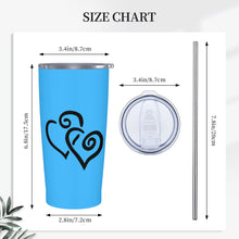 Load image into Gallery viewer, Ti Amo I love you - Exclusive Brand - Medium Cyan Blue - Double Black Heart - 20oz Stainless Steel Straw Lid Cup
