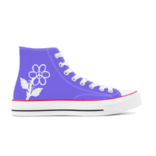 Load image into Gallery viewer, Ti Amo I love you - Exclusive Brand - Medium Slate Blue - White Daisy - High Top Canvas Shoes - White  Soles
