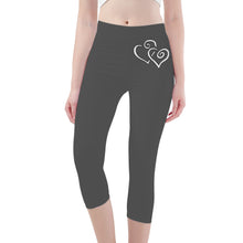 Load image into Gallery viewer, Ti Amo I love you -Exclusive Brand - Davy&#39;s Grey - Double White Heart - Womens / Teen Girls / Womens Plus Size - Capri Yoga Leggings - Sizes XS-3XL
