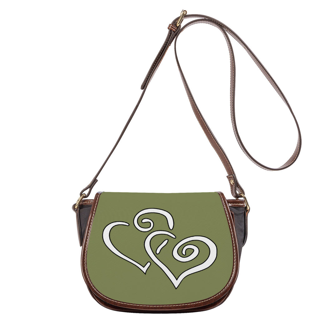 Ti Amo I love you - Exclusive Brand - Hazel Green - Double White Heart - Saddle Bag